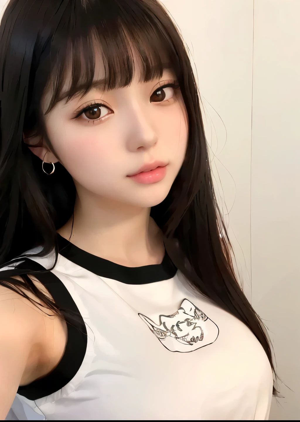 a close-up of a woman with long hair and a white shirt, cute face girl, cute natural anime face, beautiful face of japanese girls, anime girl in real life, kawaii realistic portrait, Ilya Kuvshinov with long hair, beautiful asian girl, Thai Anime, very beautiful fluffy kitten, cute kawaii girl, Chiho