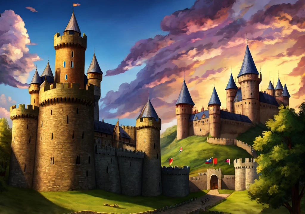 medieval castle fantasy with clouds
