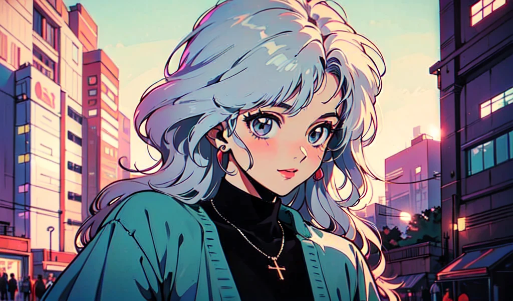(80's, retro, city pop:1.5), (album cover), (masterpiece, best quality), (anime, illustration), (pastel colors:1.4),
best photo pose, dynamic angle,
has bluish white hair, and has a cool impression,
girl, solo, smile, perfect detail eyes, delicate face,
City Scenes, night city, tokyo, high fashion, tying hair, Drive in a red sports car,