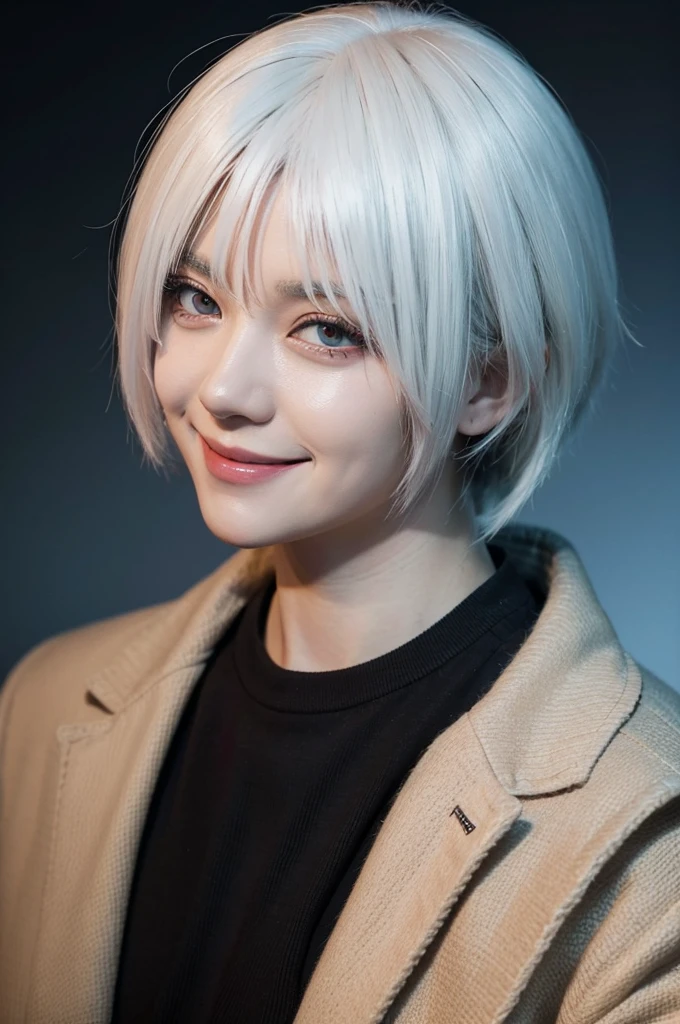 cartoon,Tokyo Ghoul,Kaneki Ken,Mug shot,Cute style,Overlooking,Smile,big eyes,White hair,Red pupil