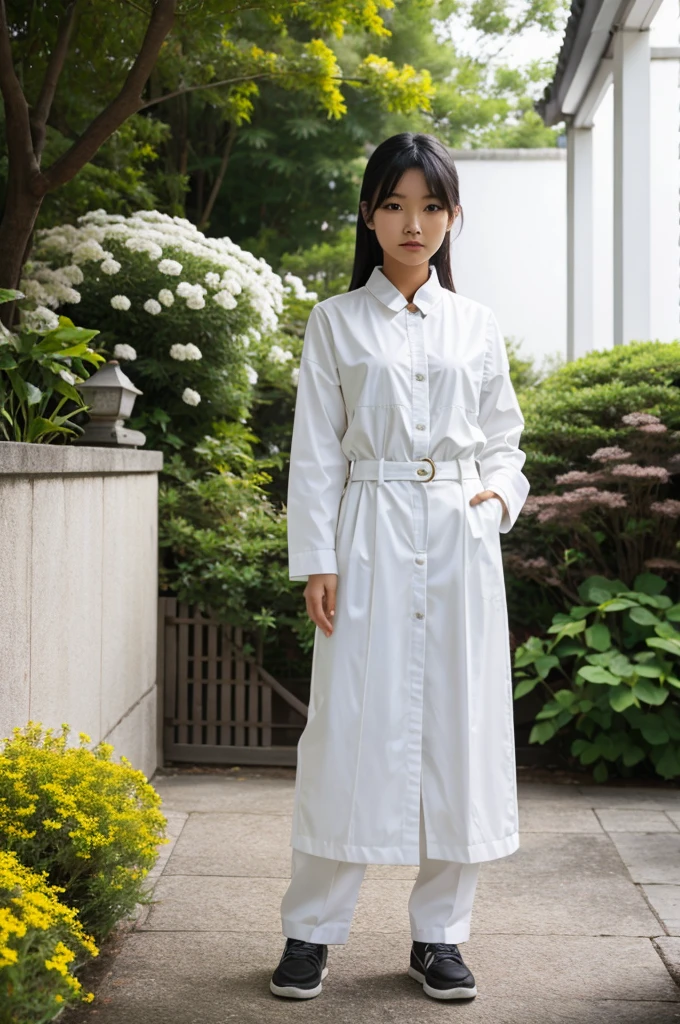 A asian girl standing bendly with white in colour