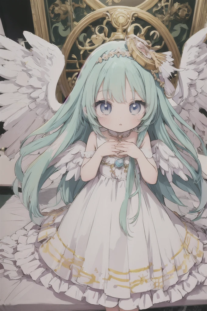 anime girl with angel wings and a halo on her head, an anime drawing inspired by Marie Angel, trending on pixiv, rococo, anime visual of a cute girl, anime visual of a young woman, today's featured anime still, ethereal anime, cute anime, , in the anime film, anime best girl, daytime ethereal anime