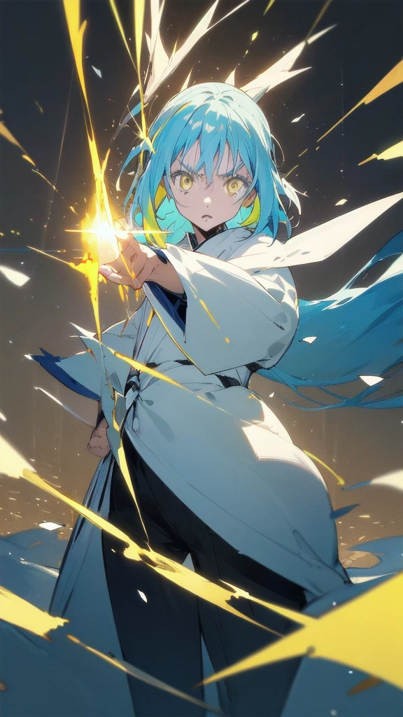 {{{masterpiece}}}, {{{best quality}}}, {{ultra-detailed}}, {illustration}, {{an extremely delicate and beautiful}}, A vibrant color palette is used,{{{ the neon colors in the background}}}, Reflections and prismatic effects can be seen in the character's hair and background, expression is serious,combat uniform, hair and clothes sway in the wind, The light effects are skillfully used, magical atmosphere, The background is filled with shining lines and colorful shards of light, the movement of energy, realistic, japan anime taste, yellow eyes that charm everyone in the world, Straight hair, the whole body, {{{dynamic angle}}}, wide shot, {{{very wide shot}}}, (ultra details),anime colored,2D,glowify,