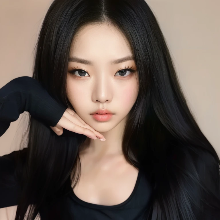 a woman with long black hair and a yellow dress posing for a photo, Shin Min Jeong, heonhwa choe, Lee Ji-eun, Lee Ji-eun, Kim Hyun Joo, kwak ji jovem, sun yunjoo, Parque Ji-min, retrato de jisoo blackpink, Seseon Yoon, Kim Doyoung, Crystal, jiyun chae