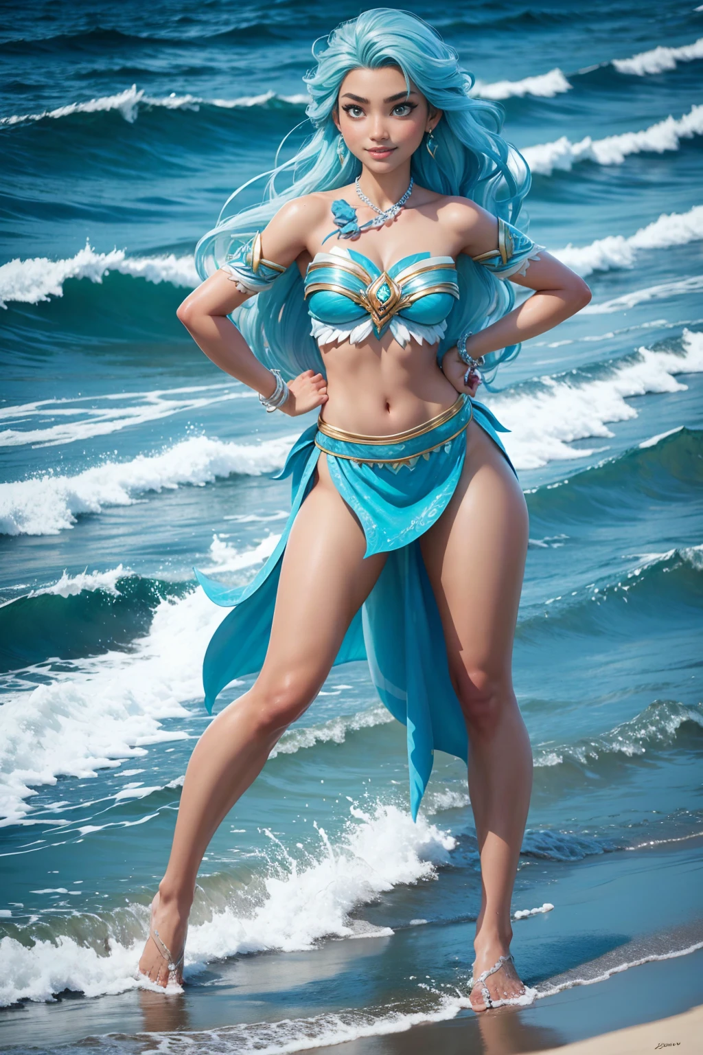 (((full body photo))) Elsa-Moana Fusion, Merging models, Moana's clothes, melting, 1 girl, beautiful, character, woman, feminine, beach, (master part:1.2), (best quality:1.2 ), (Solo:1.2), ((fighting pose)), ((battlefield)), cinematographic, perfect eyes, perfect skin, Perfect lighting, smile, light, cor, textured skin, detail, Beauty, wonder, ultra detailed, perfect face

