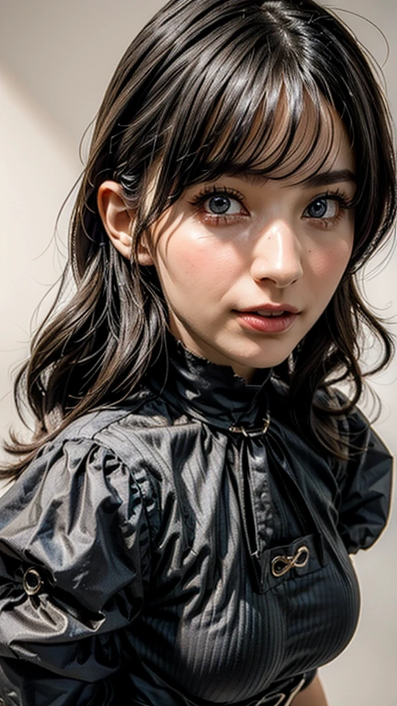((Beautiful Face:1.4)), (Purelos Face_v1: 1.0), Half Body,((White simple background)),14 year old girl with big breasts wearing maid uniform (Gothic style) 、Golden body proportions、disheveled blonde hair  ,(Highly Detailed CG Unity 8K),Red-faced and shy,Detailed, Accurate, Dramatic realism art, CG, 3d, 8k 4k,((Natural big breasts:1.2)),(((Upper Body)))