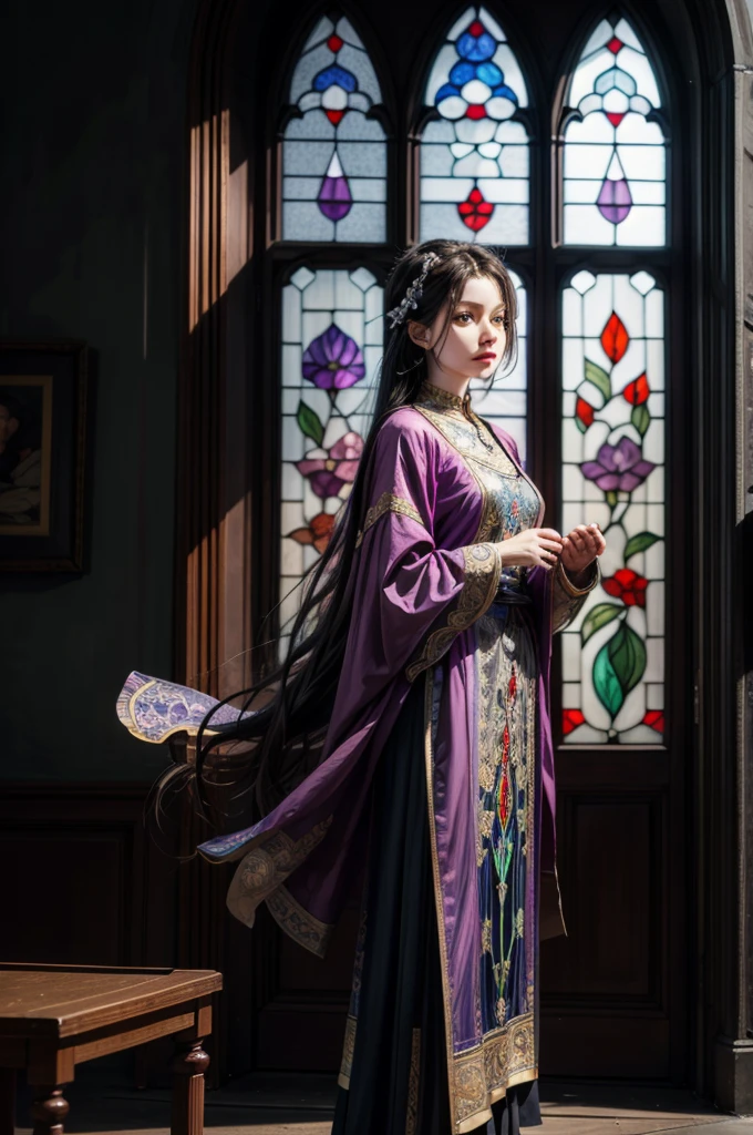 a picture of a stained glass window, intricate art, by Mario Dubsky, stained glass art, amethyst stained glass, detailed art in color, by Robert Richenburg, by Adrienn Henczné Deák