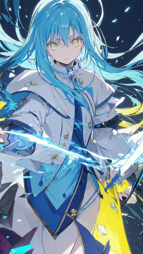 {{{masterpiece}}}, {{{best quality}}}, {{ultra-detailed}}, {illustration}, {{an extremely delicate and beautiful}}, A vibrant color palette is used,{{{ the neon colors in the background}}}, Reflections and prismatic effects can be seen in the character's hair and background, expression is serious,combat uniform, hair and clothes sway in the wind, The light effects are skillfully used, magical atmosphere, The background is filled with shining lines and colorful shards of light, the movement of energy, realistic, japan anime taste, yellow eyes that charm everyone in the world, Straight hair, the whole body, {{{dynamic angle}}}, wide shot, {{{very wide shot}}},  (ultra details),anime colored,2D,glowify,