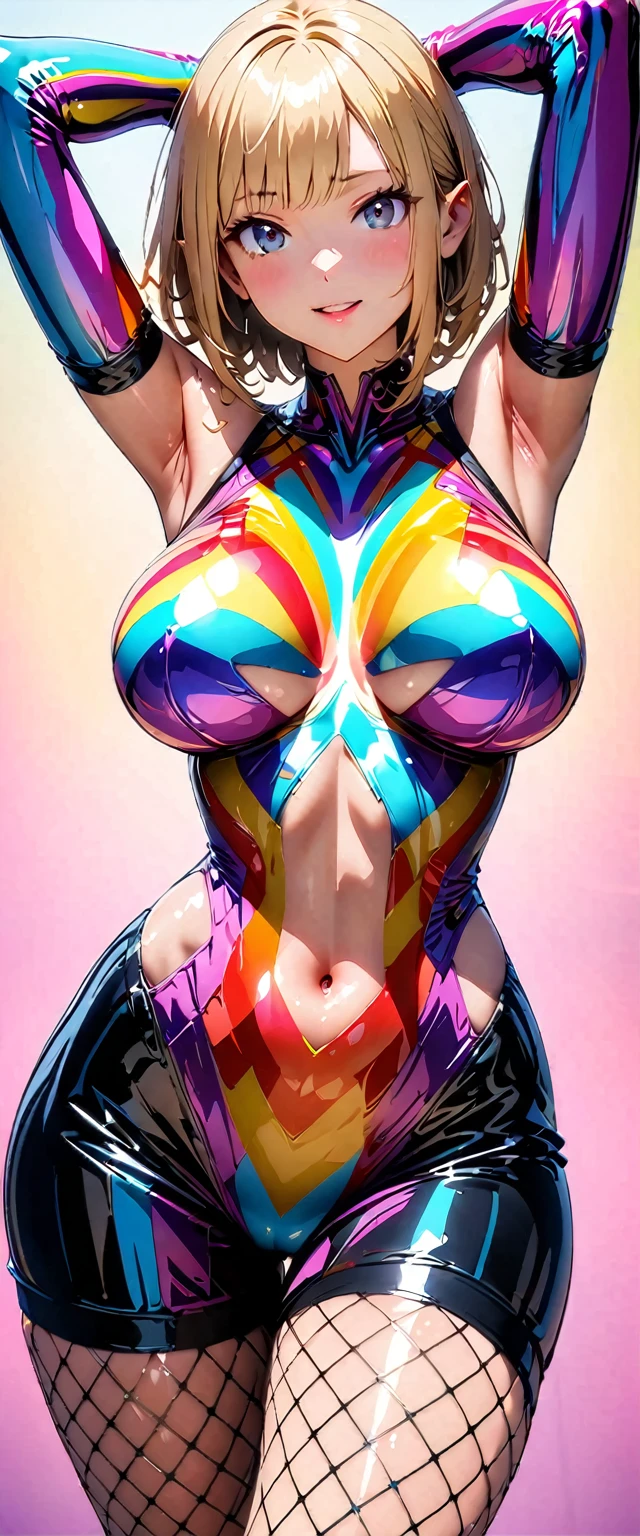 (最high quality:1.2, Anime works, Anime Style, Studio Anime, Very detailed, up to date, Vibrant, Anime Coloring, High Contrast, masterpiece:1.2, 最high quality, Best aesthetics), 1 female, alone, Fairy, The body is slim, ((Fairy)), blonde, (Small face), ((Her breasts are big)), ((Pastel Dress, Transparent body, Transparent Dress, Light effects)), (((Captivating body, Lewd Curves))), 飛んでいる小さなFairy, , in the forest, 森に住むFairy, Forest and spring background, ((blonde, Shortcuts)), ((Laughing with your mouth open:1.2)), Big Breasts, (Pointed Ears, Fairy), Normal hip joint, Cowboy Shot, Put your arms behind your head, (Color coding, Sexy Fishnet Stockings, Shiny costumes), Beautiful Skin, Beautiful Skin, Perfect Fingers, Five Fingers, Anatomically correct, Background Blur, high quality, Surreal, Bright colors,
