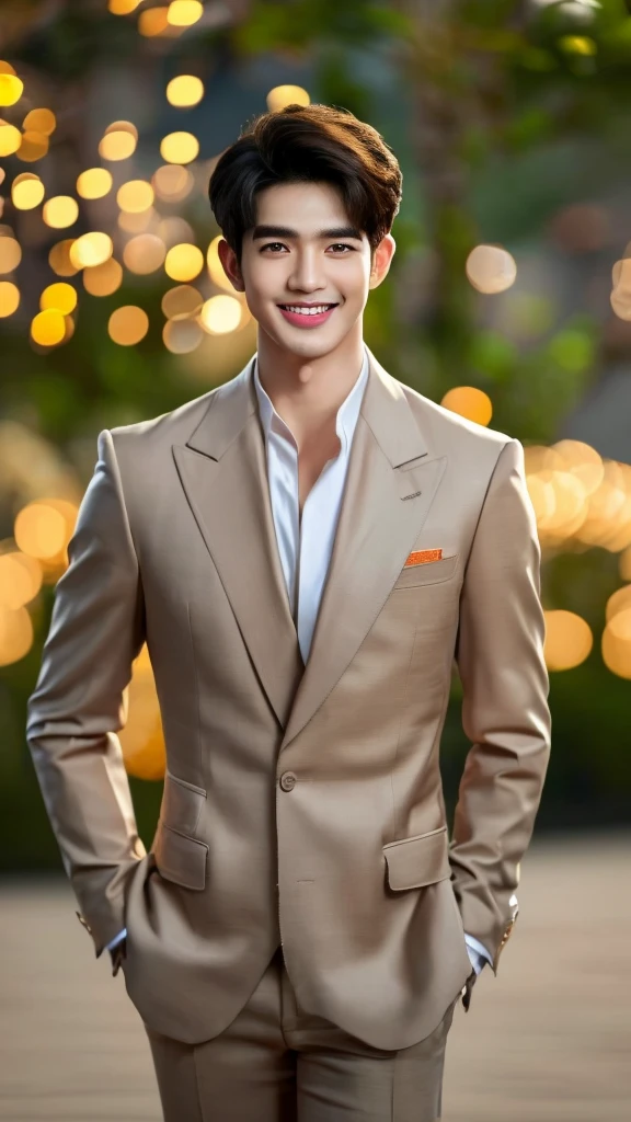 ผู้ชายใส่สูทสีเลือดหมู,ยิ้ม1.2,ผลงานชิ้นเอก,ความสูง,ละเอียดมาก,คุณภาพดีที่สุด,ภาพถ่ายเต็มตัว ,เหมือนจริง,ภาพดิบ, อาร์ตสเตชั่น,ผมสั้น, หล่อ, ถูกต้องตามหลักกายวิภาค, ผิวที่มีรายละเอียด, (ใบหน้าที่มีรายละเอียด), ดวงตาที่ละเอียดและละเอียดอ่อนมาก, ริมฝีปากสะอาดและเป็นมันเงา, (ละเอียดมาก:1.3), (คุณภาพดีที่สุด:1.3), (ผลงานชิ้นเอก, 8k:1.3), (เหมือนจริง:1.3), แสงธรรมชาติ, healthy men model photo, The most handsome face, thai asia male, thai asia male model, thai male fashion model, Perfect handsome face, full body image, perfect shape, handsome smile, black eye, 1 man, 25yo, solo, realistic, best quality, photorealistic, masterpiece, 8k, high res, solo, extremely detailed face, (professional lighting, bokeh), (light particles, lens flare, glowing particles:0.6), (dynamic pose:1.2), soft lighting, top angle view, The background is blurred, background bokeh,white room background, ((daytime)), sky, ((looking at the viewer:1)), (looking at the camera),(portrait:0.6), cowboy shot, gorgeous,very gorgeous, very handsome man, standing post, wide shoulder, full body, (medium breast), (medium hair), brown hair, smile, floating hair, smile, open_mouth, teeth, office suit, shirt, uniform, realistic, It's the perfect tool to capture the softest details of this 16k photography masterpiece, The best luxury where everything is unimaginable, Beautiful light atmosphere, perfect anatomy, perfect hand,(8k, raw photo, best quality, masterpiece: 1.2), (realistic, photorealistic: 1.37), super detailed, Ultra high resolution, standing, full body,Standing tilted forward, looking at the camera,Top Quality, Ultra High Resolution, Beautiful Face, (PureErosFace_V1:0.8), RAW, (detailed face), (detailed facial features), (fine detailed skin), pale skin, (masterpiece), perfect proportions, realistic photo, full shot, full body, (body portrait)