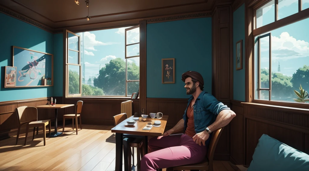 naughty man, window, Raby, thunder, articulation, café, hall, To view, animated cartoon, relaxing 80s style