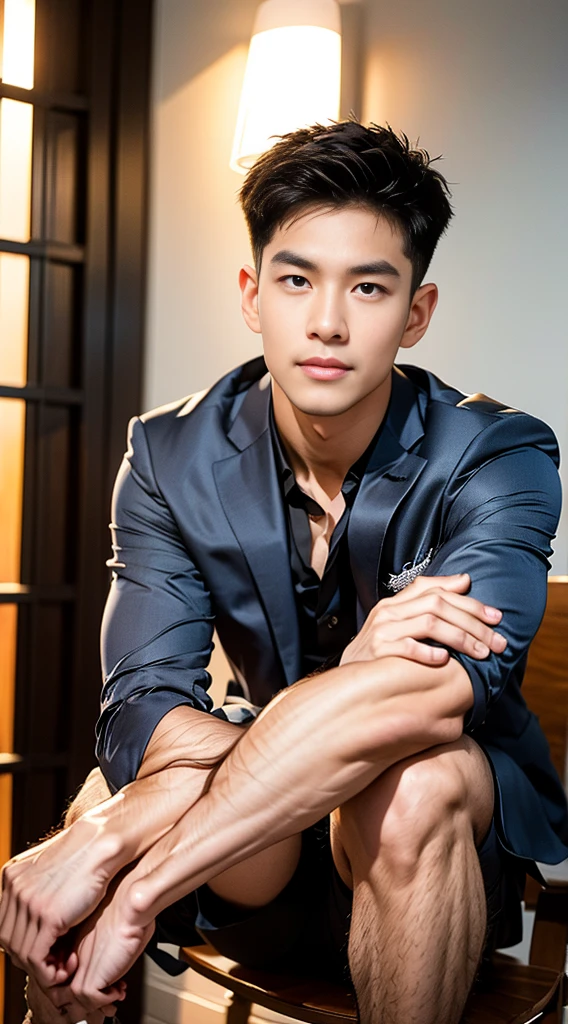 (realistically, Masterpiece, High resolution 8K, good light quality, Portrait, closed on face, complicated details), Handsome Korean Uncle (full body:1.2), Beard,Age 40, Staring at desire, detailed face, Detailed eyes, look at the sky, shirt, suit lac suit,tick,黑Eyes, (Pale skin), body standards,brown hair, smooth hair,Big Back, Outdoor activities, evening, sunset,office room, Exaggerated, impersonal