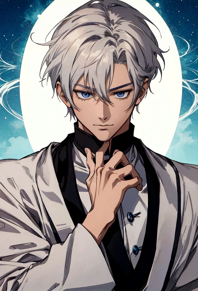 anime man looking down at hands fondly