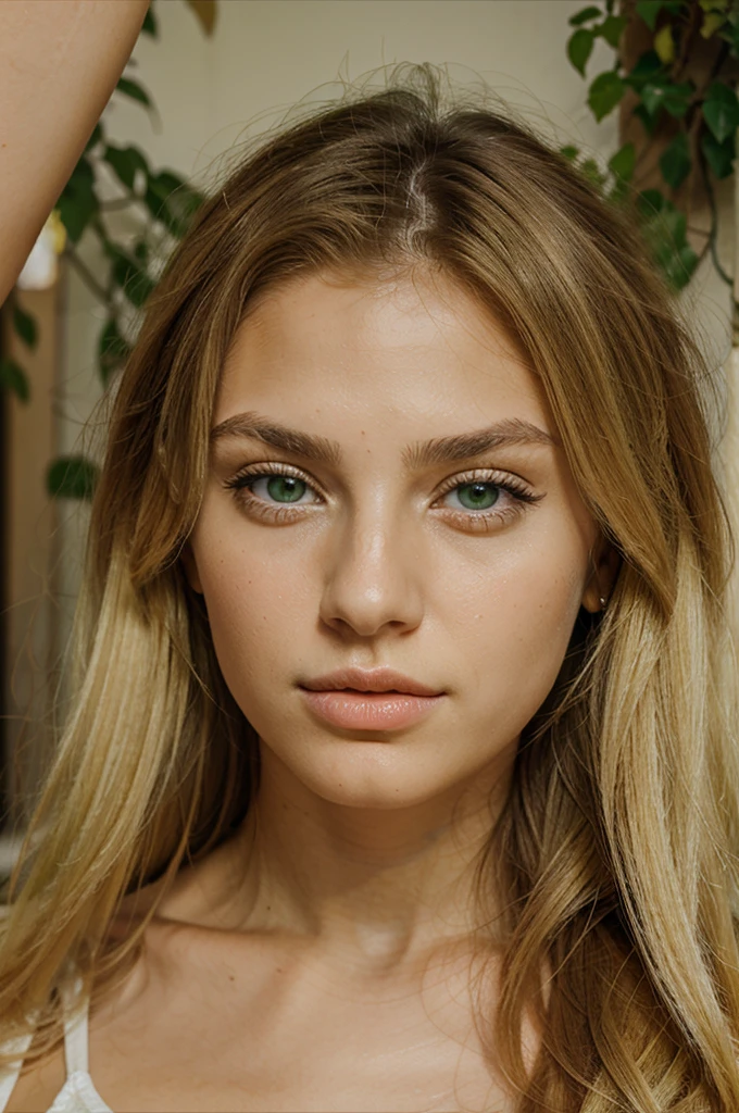 Italian girl face from southern Italy, big lips, green eyes, blond hair