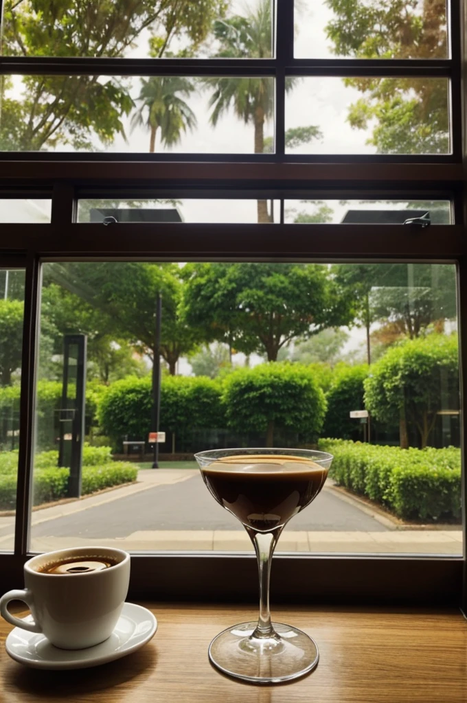 Glass from the sweet and coffee cafeteria and around it love, art and nature 
