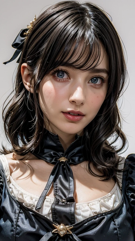 ((Beautiful Face:1.4)), (Purelos Face_v1: 1.0), Half Body,((White simple background)),14 year old girl with big breasts wearing maid uniform (Gothic style) 、Golden body proportions、disheveled blonde hair  ,(Highly Detailed CG Unity 8K),Red-faced and shy,Detailed, Accurate, Dramatic realism art, CG, 3d, 8k 4k,((Natural big breasts:1.2)),(((Upper Body)))