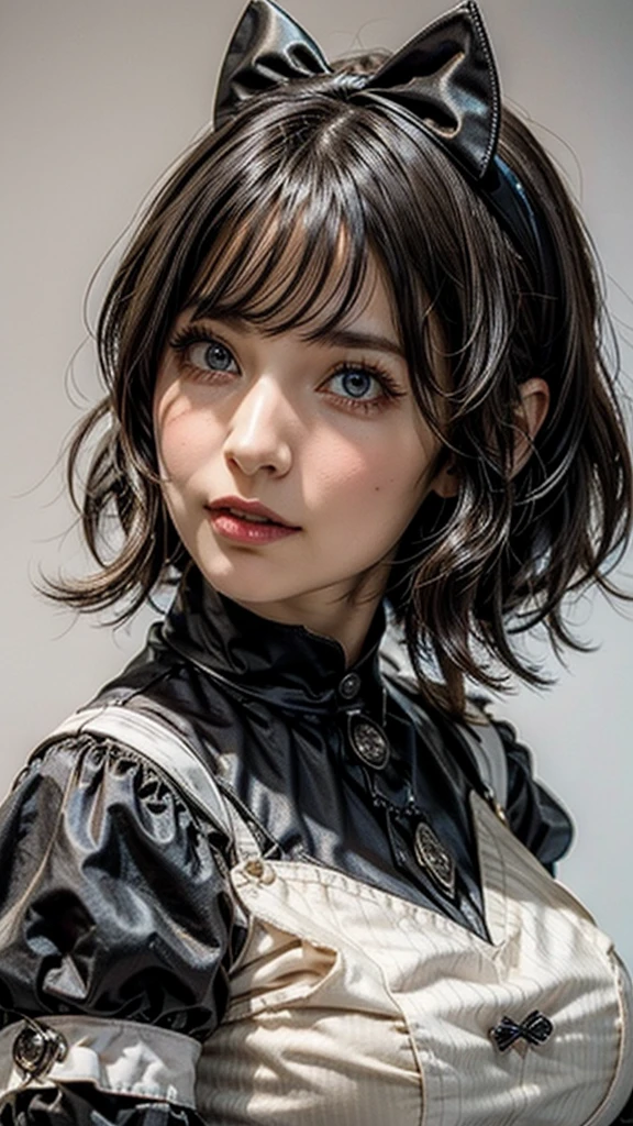 ((Beautiful Face:1.4)), (Purelos Face_v1: 1.0), Half Body,((White simple background)),14 year old girl with big breasts wearing maid uniform (Gothic style) 、Golden body proportions、disheveled blonde hair  ,(Highly Detailed CG Unity 8K),Red-faced and shy,Detailed, Accurate, Dramatic realism art, CG, 3d, 8k 4k,((Natural big breasts:1.2)),(((Upper Body)))