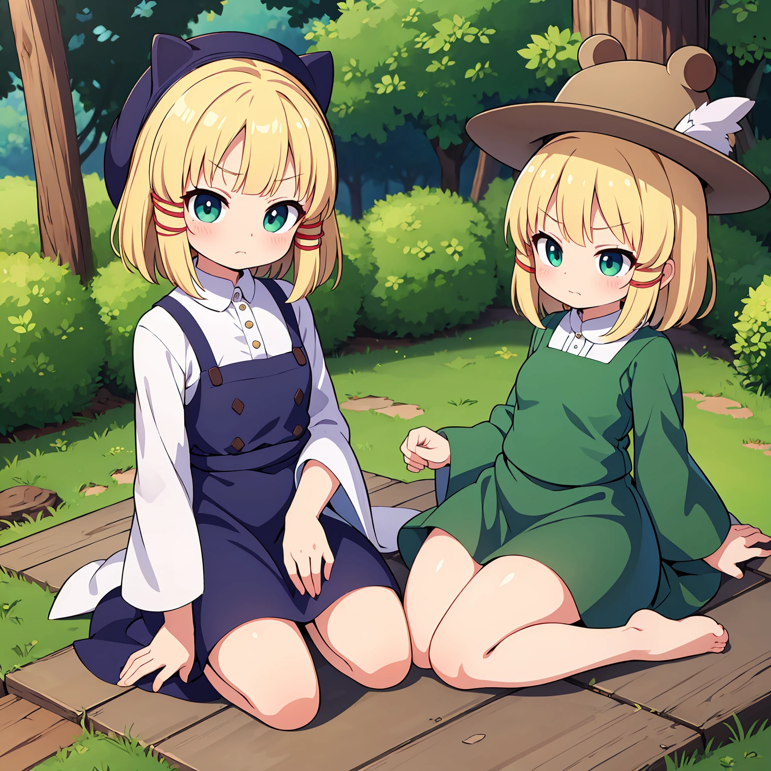 ((Highest quality)), ((masterpiece)), (detailed), Moriya Suwako short hair middle breasts Nudity Cute face Angry face 太もも Blonde Inner thighs Kneeling 1 person