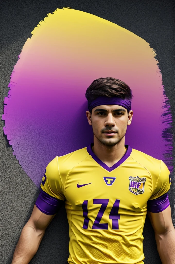 Make a yellow football shirt with purple gradient 