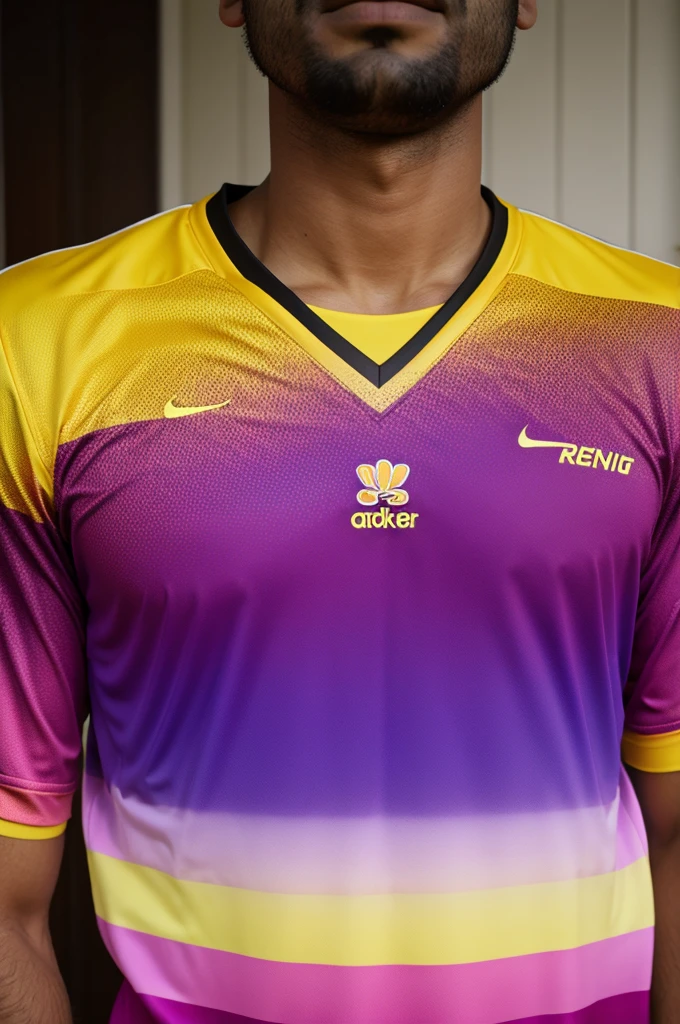 Make a yellow football shirt with purple gradient 