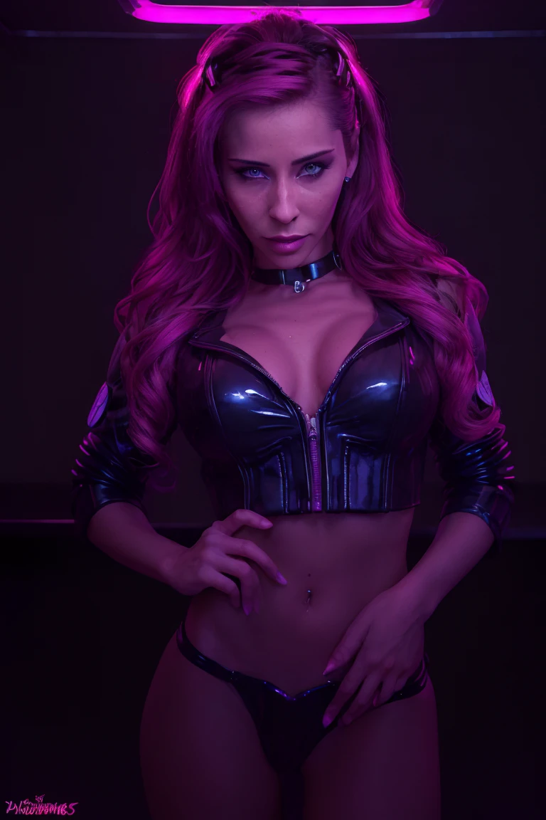 NSFW, naked full body,Neonpunk style cinematographic film still breathtaking (realist, photorealist), a 30 year old woman dressed in a bdsm outfit, (high quality leather:1), (high detailed face skin:1.1), (realist iris:1.1), (realist pupils:1.1), (skin pores, skin imperfections), madisonivyquiron woman, . awarded, professional, highly detailed . shallow depth of field, viñeta, highly detailed, high budget hollywood movie., bokeh, cinemascope, moody, epic, gorgeous, film grain, grainy . cyberpunk, vapor wave, Neon, vibes, Vibrant, dazzlingly beautiful, crunchy, detailed, pulcro, modern, magenta reflections, dark purple shadows, High contrast, cinematographic, ultra detailed, intricate, professional