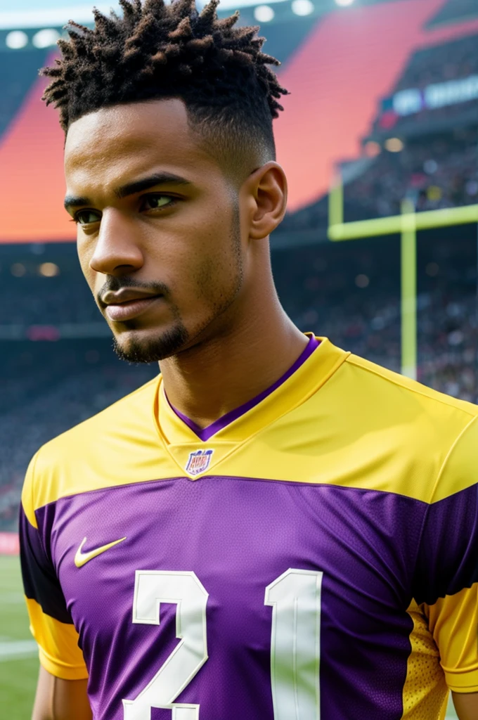 Make a yellow football shirt with purple gradient 