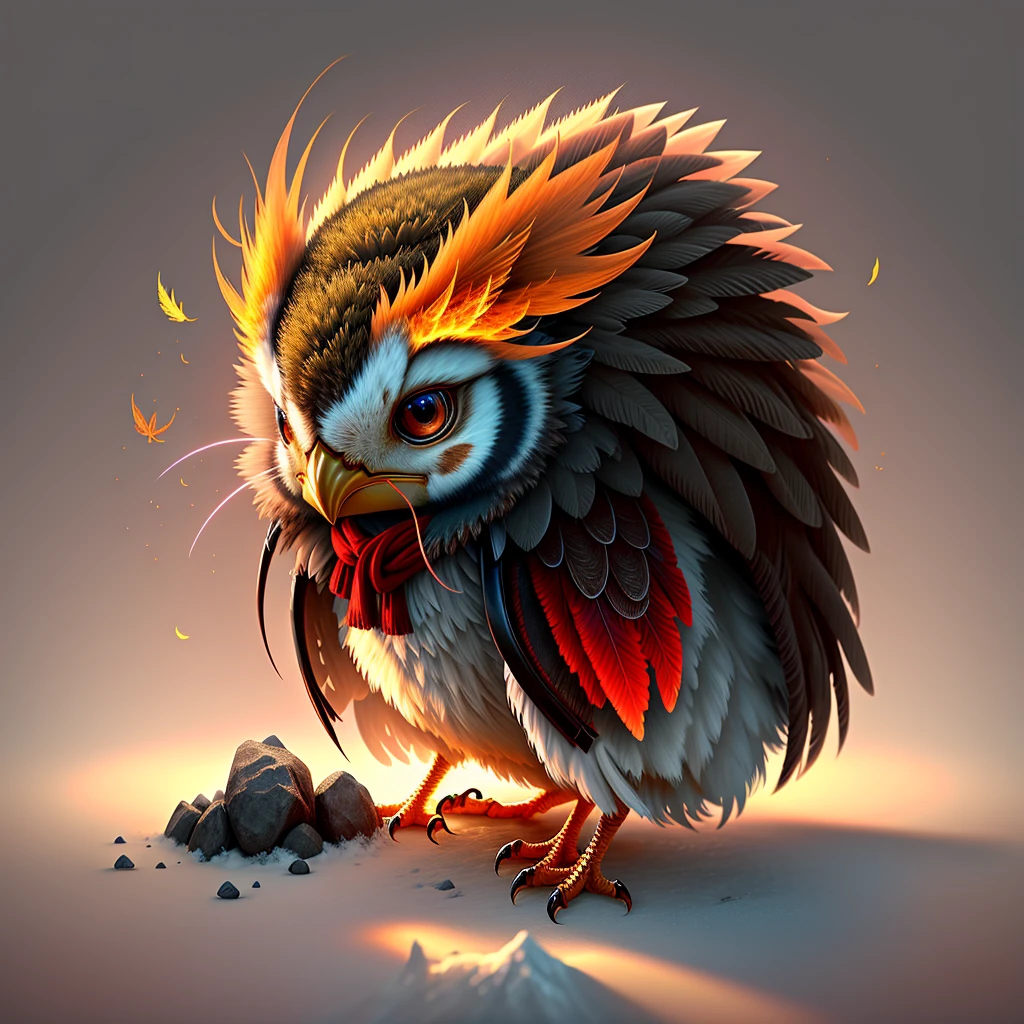 Superior image quality、"Create cute creature masterpieces with inspired, ultra-detailed concept art. Let your imagination come to life", ((Immortal birds))、(phoenix)、(fengxi), high detaild, in 8K、Superior image quality、Week、one is magic、The backdrop is the magic of fire