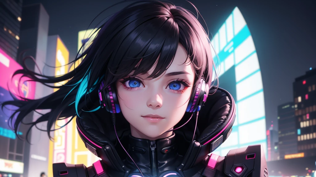 1boy, (extremely beautiful), solo, male focus, cyberpunk, neon lights, vibrant colors, headphones, Cyberpunk, neon, masterpiece, best quality, ultra-detailed, cyberpunk background, detail, in the starry night, moon, explosive and clear eyes, glowing eyes, beautiful details in the wind, little smile.
