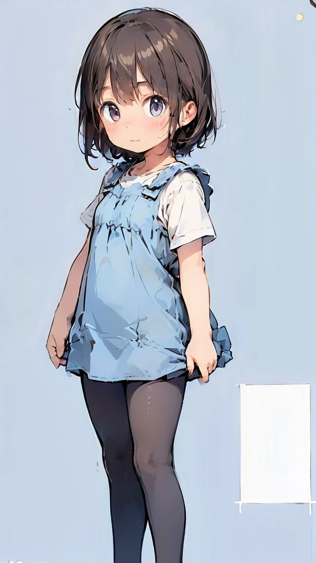 ((masterpiece)),(((Highest quality))),((Character design sheet)),Thin thighs,Long legs,Girl in light blue clothes:1.5,Wearing light blue tights:1.5,The best smile:1.5,Full Body Shot:1.5,Gray background:1.5,Wearing black high heels:1.5,short side wave:1.5,