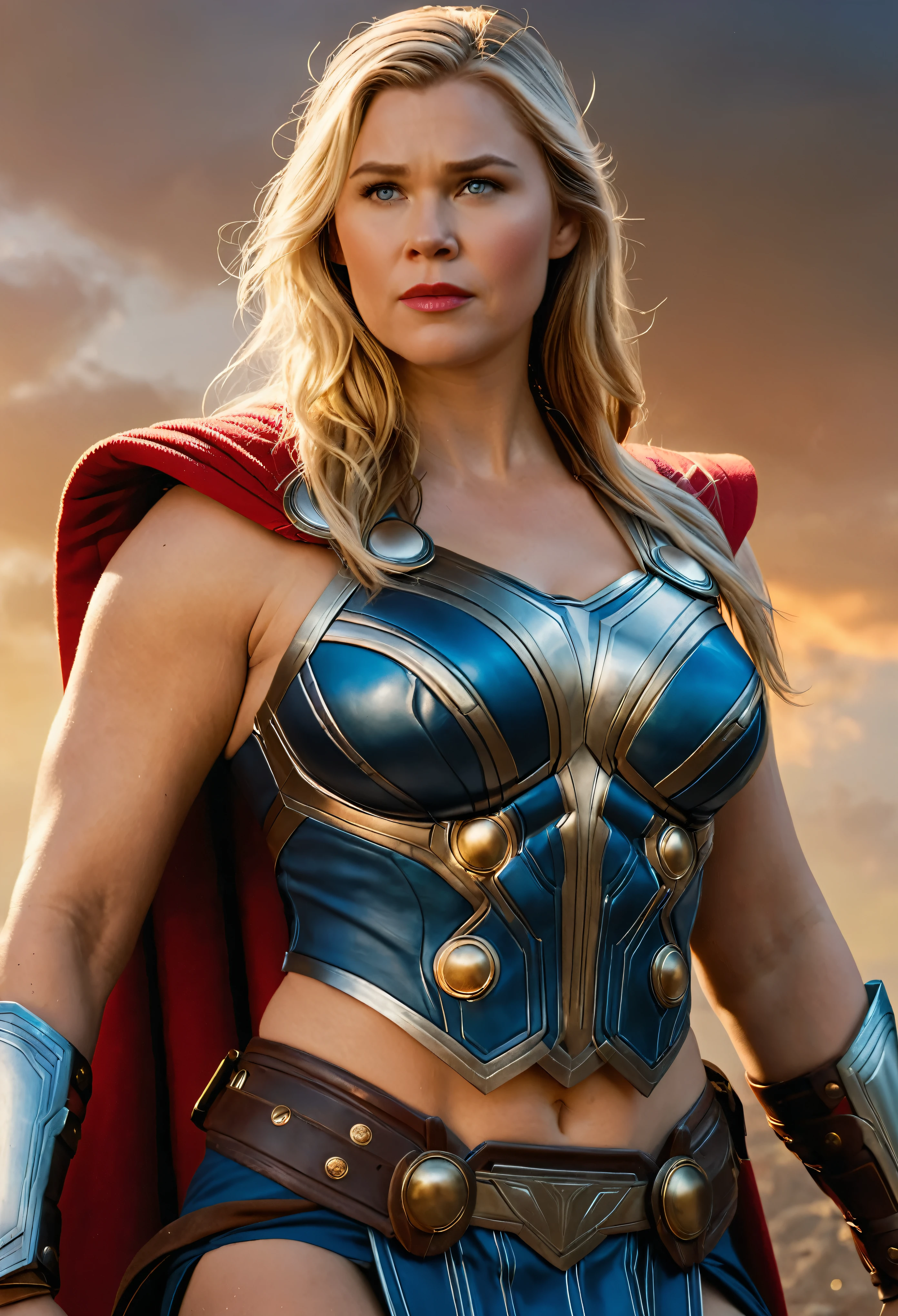 woman thor, female thor, sexy, photography, soft lighting, soft details, octane, large breast, massive , healthy Full figured woman, tight thick body, artstation trending, ultra high detail, ultra realistic, cinematic,16k, female Thor costume, 