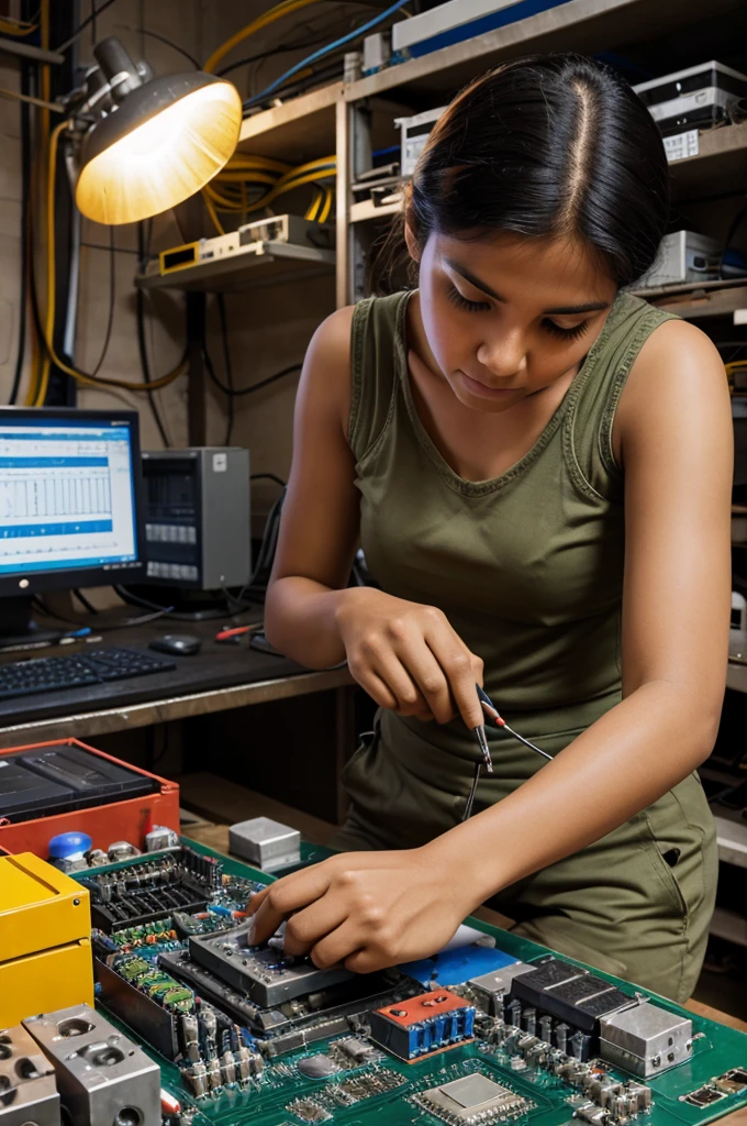 Make image of an engineer doing hardwork for electronic components repairing