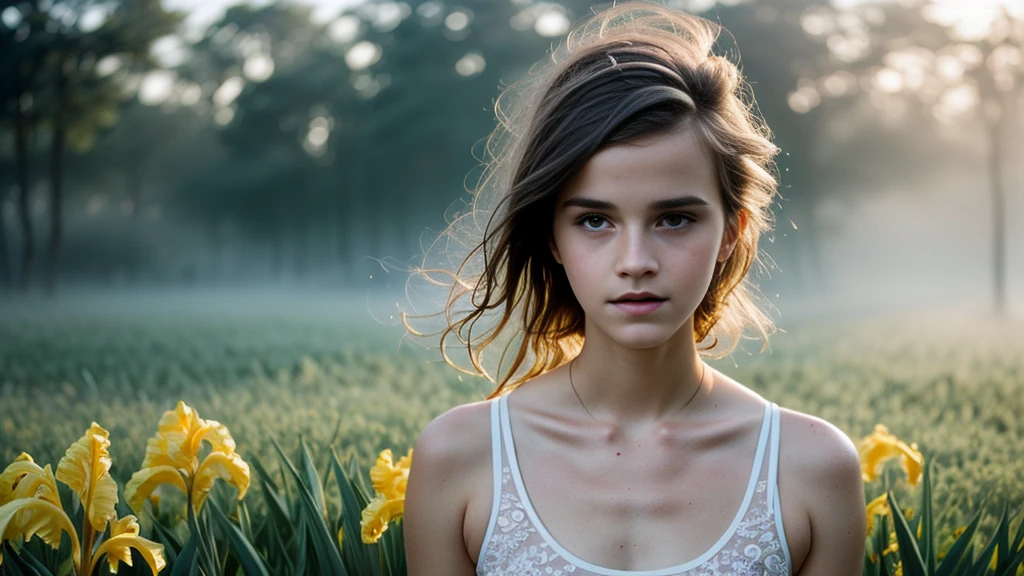 hazy attic, godrays, freckles, emma watson, style of david hamilton, summer, humid, backlighting, golden hour, breathtaking, in dusty attic, thong, hazy foggy etheral morning, detailed face, detailed symmetric circular iris, realistic, stunning realistic photograph, octane render, intricately detailed, cinematic, disheveled skimpy fabric, sultry, bare, exposed, boxershorts, detailed face, foggy, sweaty, godrays, haze, atmospheric, photojournalism, busy background, volumetric lighting, neo-expressionism, art photography, gorgeous mood, hazy morning, surrounded by flowers and petals, sunrays on skin, sweaty, long hair, ultrarealistic