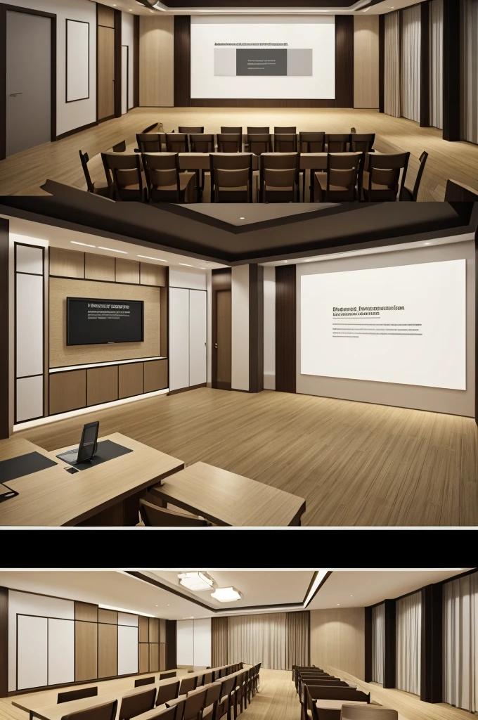 Create a presentation panel of an architectural model with neutral colors 