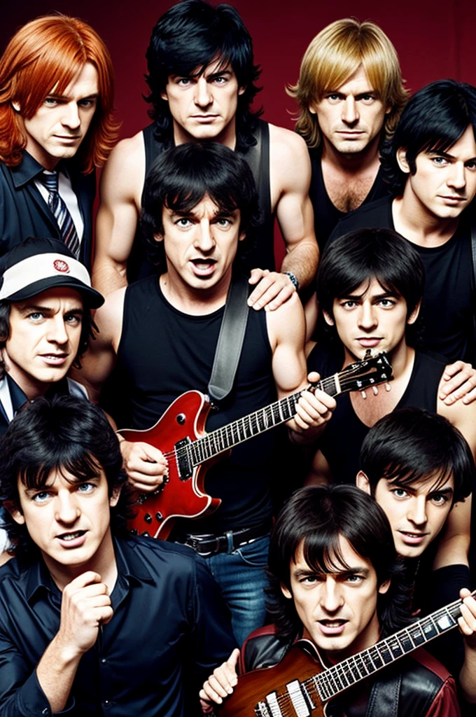 The members of the band AC/dc in anime style