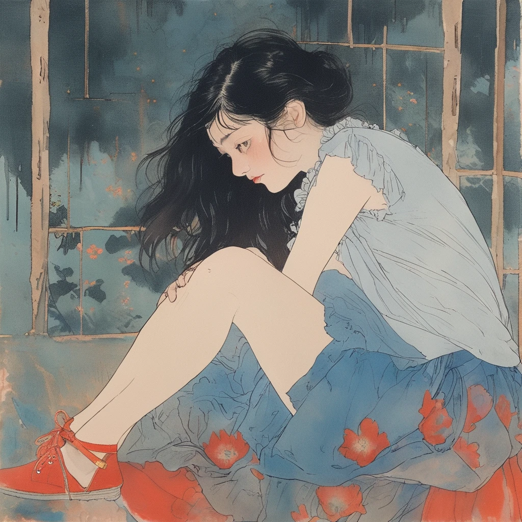 Girl holding her knees