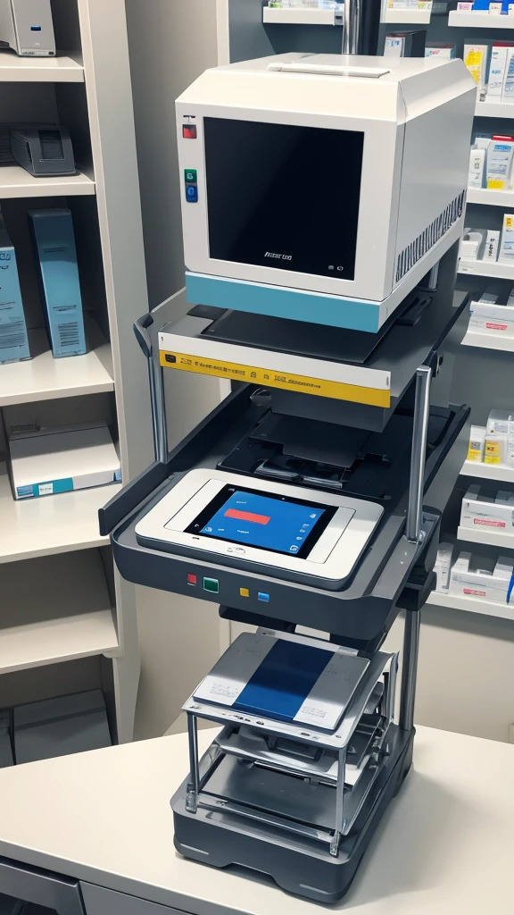 A tablet press machine in a pharmacy located in a laboratory.