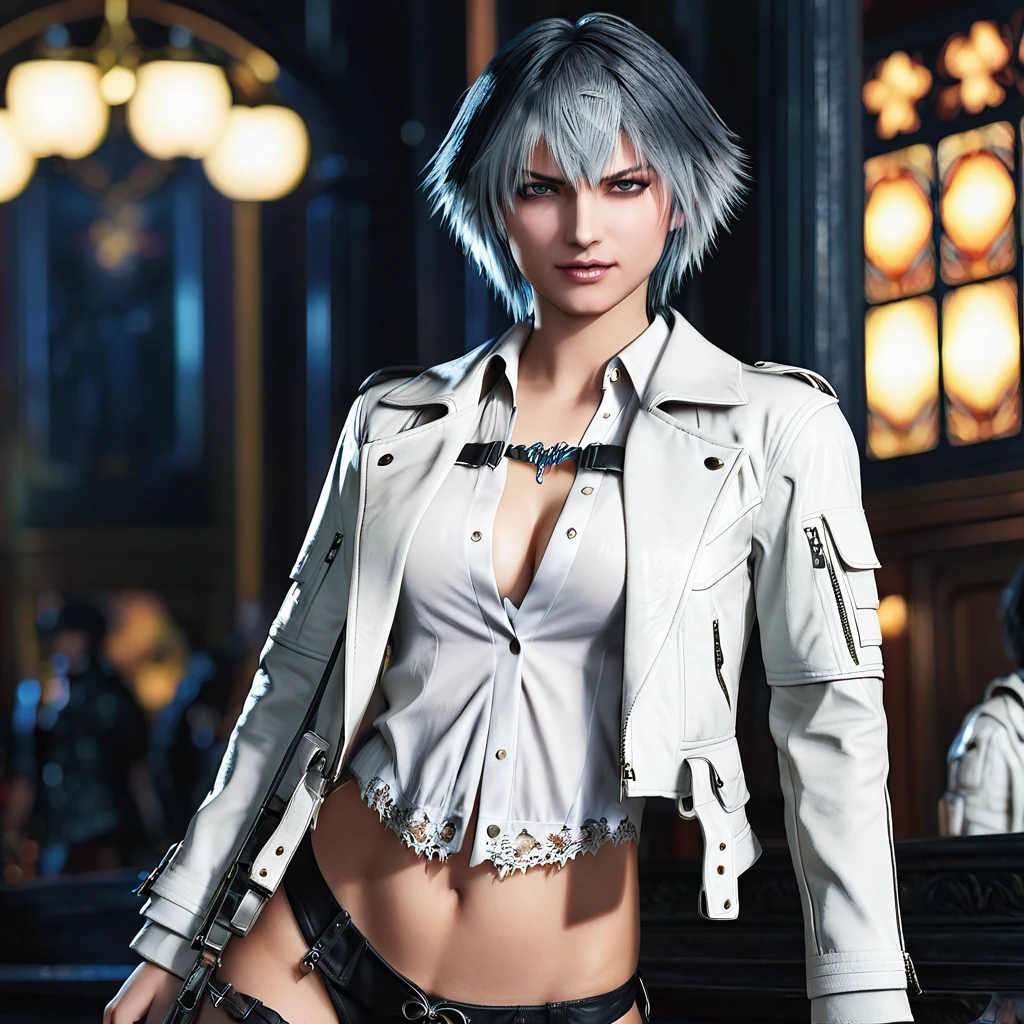 beautyful woman, lady (from devil may cry 5:1.1), white jacket, black panties