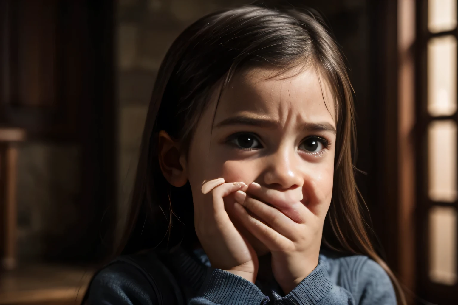 A horrible girl keep hands on face