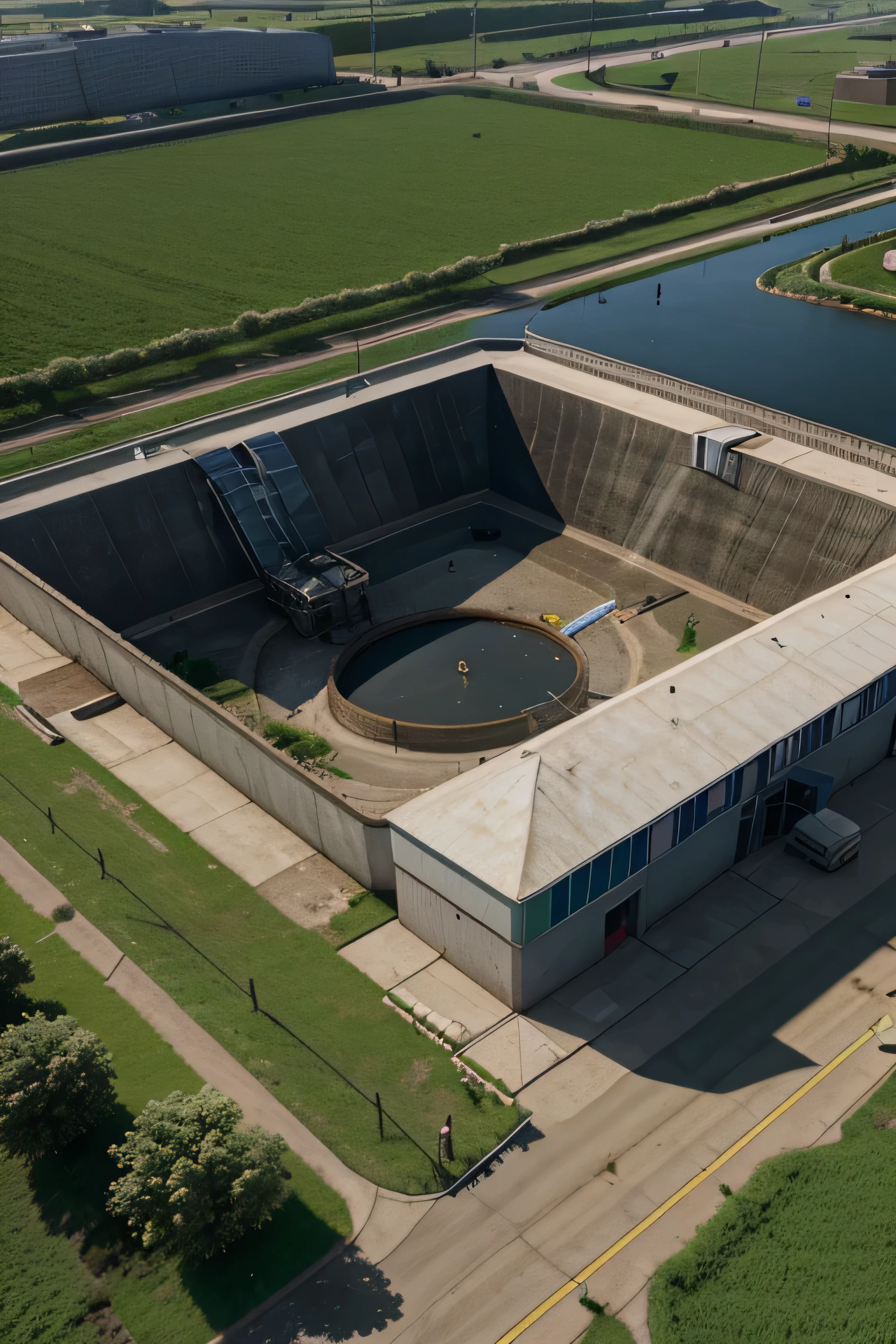 shows a render with the bim methodology of a wastewater treatment plant for a rural area in Peru full hd 8k