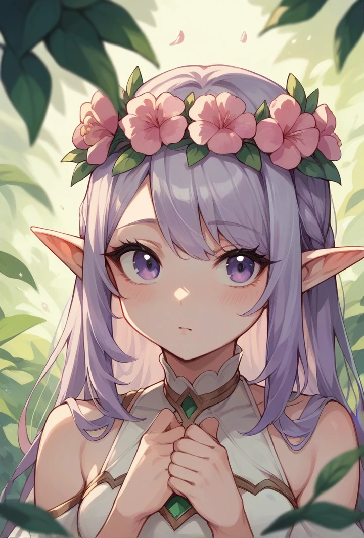 Flower crown Light purple hair Cute Ai Elf ears Feathers 