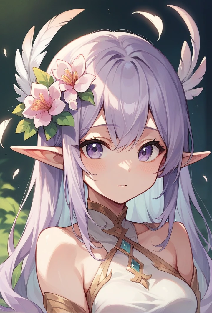 Flower crown Light purple hair Cute Ai Elf ears Feathers