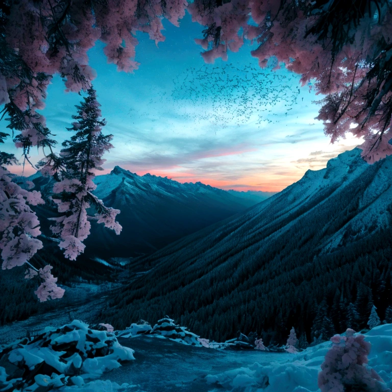 flock of Birds flying over a snowy mountain with trees, 自然纪录片Stills, 自然纪录片Stills, Birds flying, Birds in flight, Birds flying away, Birds flying in the distance, Mountain View. Stills, Birds Overhead, Stunning footage, Birds, Thomas Dubois, Bird, Mountain Snow, impressive winning photo, Daniel Richter