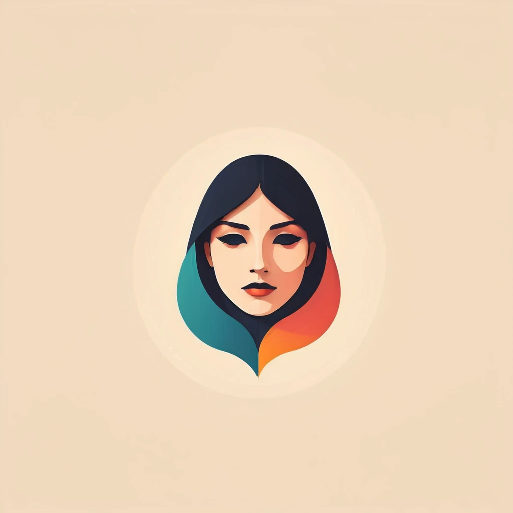 Geometric abstract logo, simplicity, vector, minimal, symmetry portrait, shade of emotion