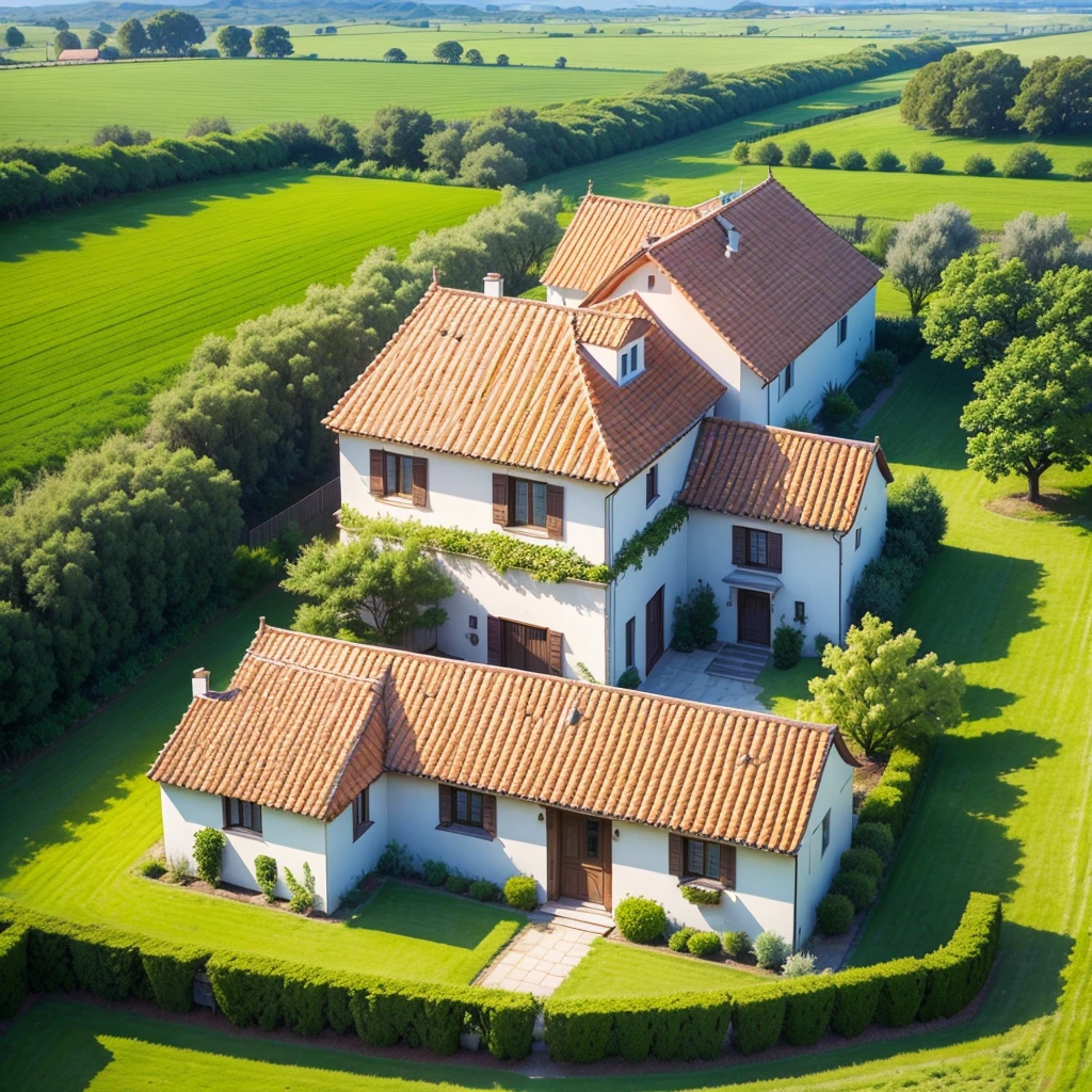 house in the countryside, low pasture, macieira, Cherry tree, Orange, lemon Tree, Beautiful and flowery garden