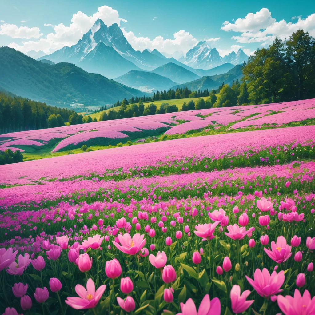 a close up of a field of flowers with mountains in the background, fields of flowers, an aesthetic field of flowers, field of flowers, in a field of flowers, field of fantasy flowers, flower field, field of mixed flowers, field of wild flowers, flower meadow, field of pink flowers, field of flowers background, sitting in a field of flowers