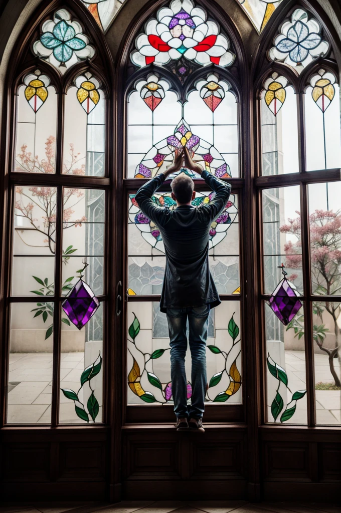a picture of a stained glass window, intricate art, by Mario Dubsky, stained glass art, amethyst stained glass, detailed art in color, by Robert Richenburg, by Adrienn Henczné Deák