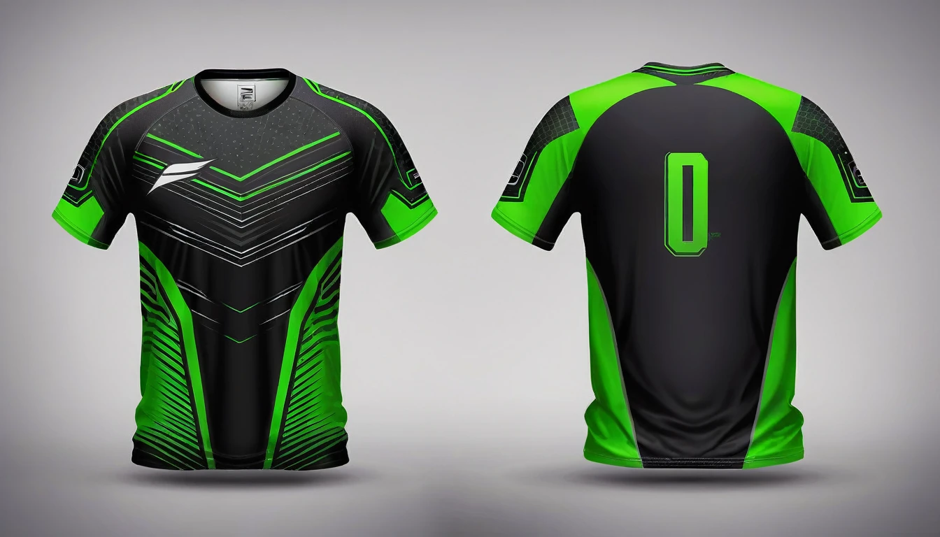 a rad and green jersey with a futuristic design, racing, e-sport style, no jersey, sport clothing, wearing a volleyball jersey, sports clothing, black jersey, shirt design, t shirt design, e-sports logo vector, esports, realistic clothing, tshirt design, t - shirt design, t-shirt design, gaming, professional sports style, sport t-shirt