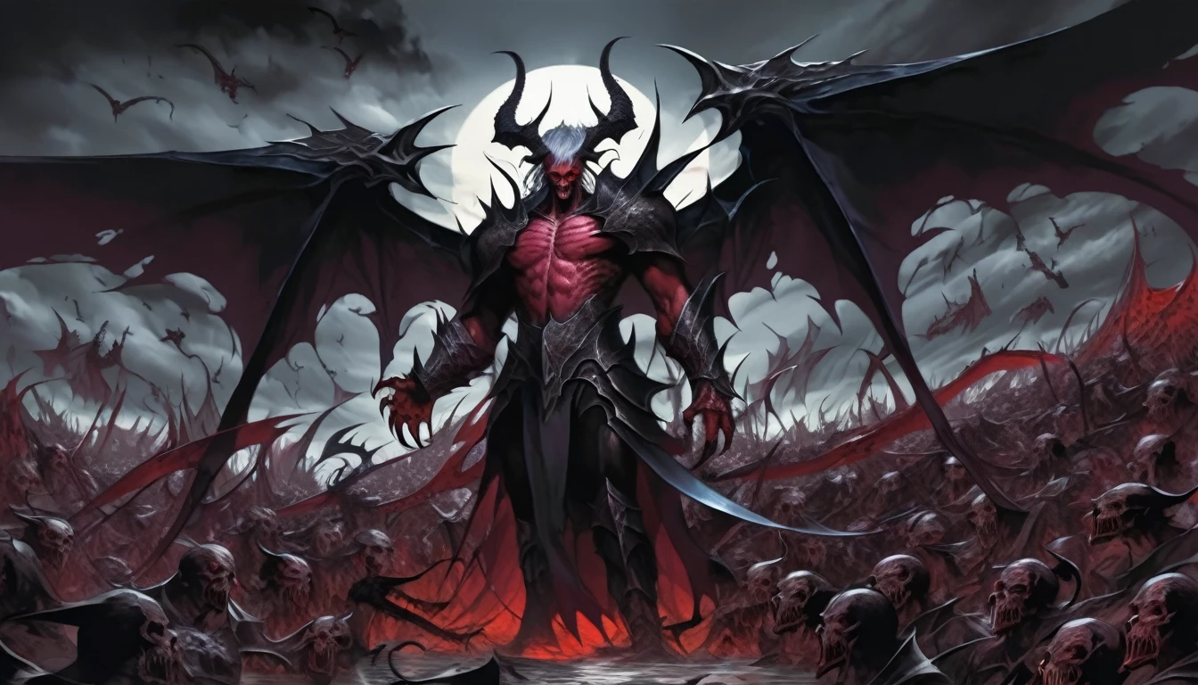 A demon with huge wings stood in the sea of corpses.