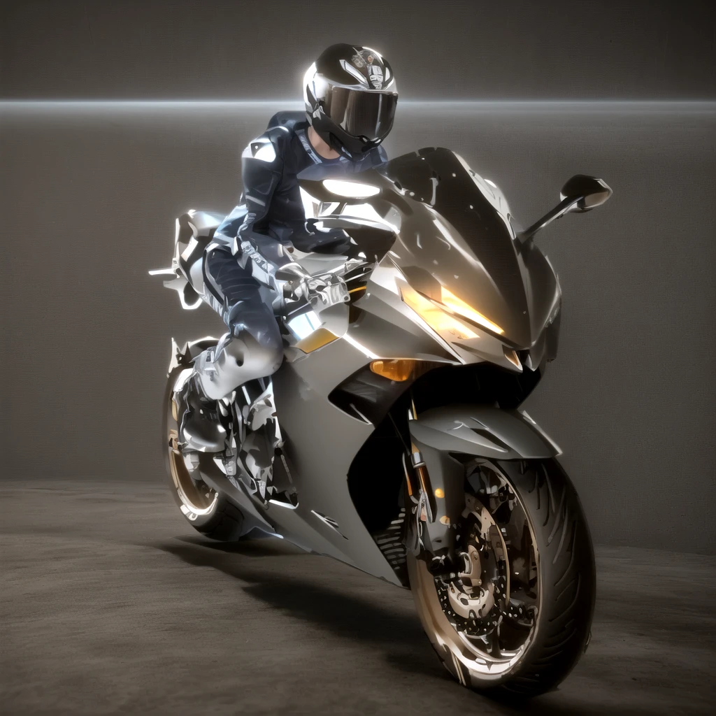 Arafed image of a man riding a motorcycle on grey background, Motorcycle concept art, concept mask, riding a Futuristic motorcycle, 3D Rendering N-9, daniel maidman octane rendering, Futuristic motorcycle, 3d rendering octane, 3d rendering octane, Honda RC 2 1 3, Extreme Rendering, Sitting on a cyberpunk motorcycle, Cycle Rendering, 3D Rendering