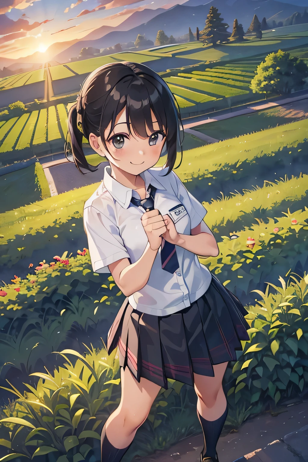 ((Highest quality, 4K, masterpiece: 1.3)), ((High Resolution)),((It's wonderful)),((Japan countryside:1.2)),((Japan countryside:1.2)),((Japan countryside:1.2)),((Japan countryside:1.2)),((Japanese mountain trails and rice terraces:1.2)),((Standing at the bus stop:1.2)),((Standing at the bus stop:1.2)),(Do not split frames),(Do not split),(Do not split),(sunset:1.2),(sunset:1.2),(sunset:1.2),(sunset:1.2),(One woman:1.8),(One woman:1.8),(One woman:1.8),(One woman:1.8),(One woman:1.8),((dutch angle shot:1.2)),((dutch angle shot:1.2)),((medium wide shot:1.2)),((medium wide shot:1.2)),((medium wide shot:1.2)),((upper body shot:1.2)),((upper body shot:1.2)),((upper body shot:1.2)),((upper body shot:1.2)),((shoot from above:1.2)),((shoot from above:1.2)),((school uniform, short sleeve shirt:1.2)),((school uniform, short sleeve shirt:1.2)),((school uniform, short sleeve shirt:1.2)),(tie:1.4),(tie:1.4),(tie:1.4),((Fluttering checkered skirt:1.2)),((Fluttering checkered skirt:1.2)),((Fluttering checkered skirt:1.2)),((Black ankle socks:1.3)),((Black ankle socks:1.3)),((Black ankle socks:1.3)),((Trekking shoes:1.2)),(School Bags),(School Bags),(School Bags),(School Bags),((Stand with your feet shoulder-width apart and your knees slightly bent:1.2)),((Stand with your feet shoulder-width apart and your knees slightly bent:1.2)),((Stand with your feet shoulder-width apart and your knees slightly bent:1.2)),((Stand with your feet shoulder-width apart and your knees slightly bent:1.2)),((Stand with your feet shoulder-width apart and your knees slightly bent:1.2)),((face focus:1.4)),((face focus:1.4)),((face focus:1.4)),((face focus:1.4)),((model posing:1.2)),((model posing:1.2)),((model posing:1.2)),((model posing:1.2)),((model posing:1.2)),((model posing:1.2)),(A cool expression in the wind:1.2),(A cool expression in the wind:1.2),(A cool expression in the wind:1.2),((A big smile:1.2)),((A big smile:1.2)),((fist bump:1.4)),((fist bump:1.4)),((fist bump:1.4)),(shoot from side),((Light brown eyes:1.2)),((Light brown eyes:1.2)),((Beautiful highlighted eyes)),((Light brown eyes:1.2)),((Light brown eyes:1.2)),((Beautiful highlighted eyes)),((Light brown eyes:1.2)),((Beautiful highlighted eyes)),((Light brown eyes:1.2)),((Shiny black hair:1.4)),((Shiny black hair:1.4)),((Shiny black hair:1.4)),((Fluffy short bob:1.2)),((Fluffy short bob:1.2)),((Fluffy short bob:1.2)),((Fluffy short bob:1.2)),((Parted bangs)),((Parted bangs)),(Beautiful breasts),Japanese women, 14 years old gravure photo, High Contrast, Aperture F3.2, Focal length 100mm, (((peace sign))),wakame, wakame, wakame, wakame, wakame, wakame, wakame, wakame, wakame, wakame, wakame, wakame, wakame, wakame, wakame, wakame, wakame, wakame, wakame, wakame, wakame, wakame, wakame, wakame, wakame 
